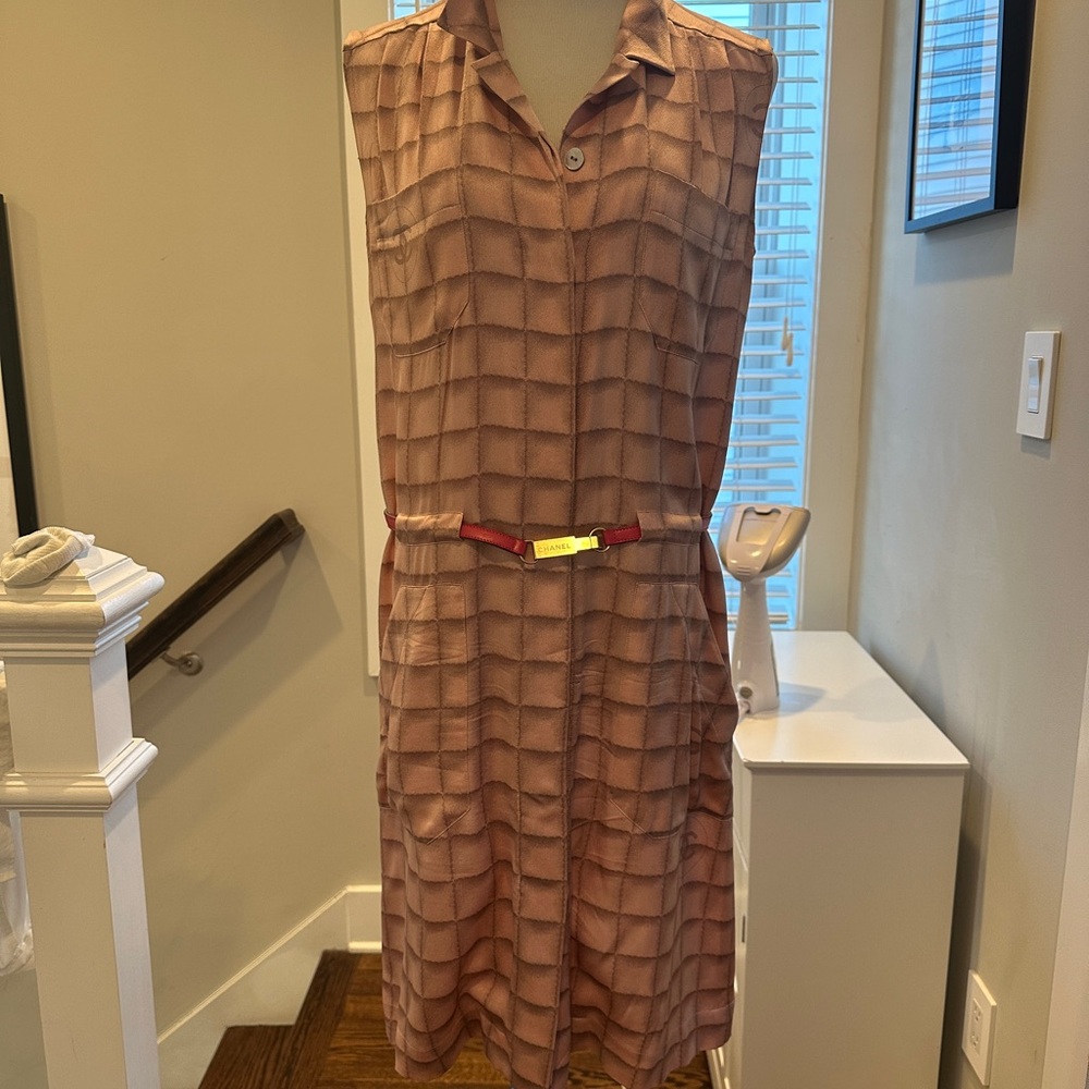 Vintage Chanel Pink Plaid Shirtdress sz 40 - Picture 2 of 14